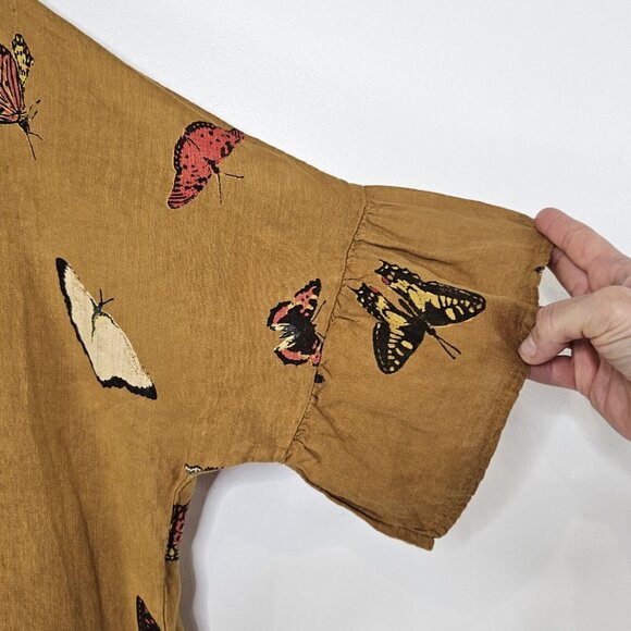 Viola Borghi Womens Linen Blouse Small Tan Boho Oversized Ethereal Baggy Relaxed - Picture 10 of 13